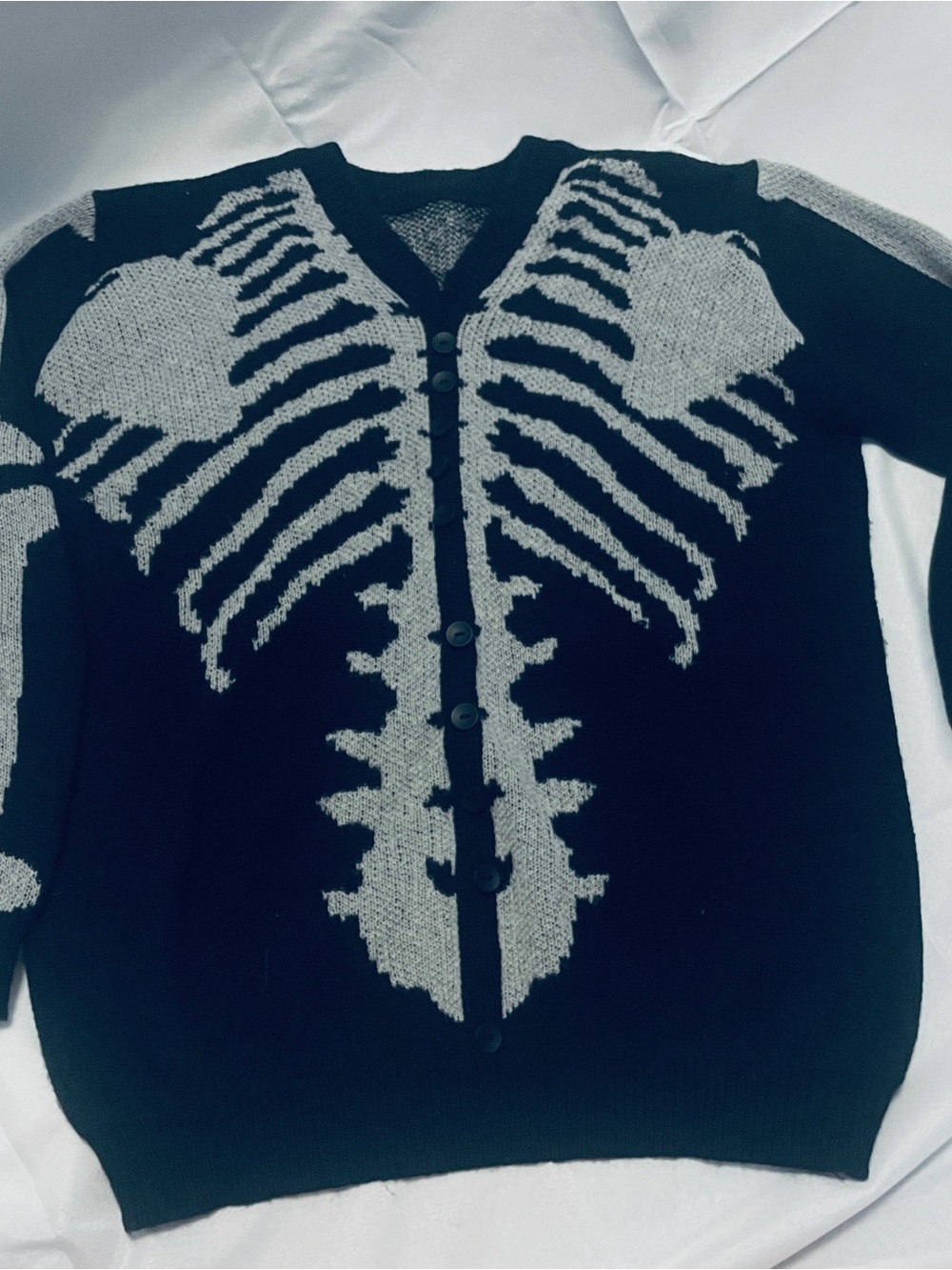 Black and Gray Skeleton Knit Cardigan Sweater